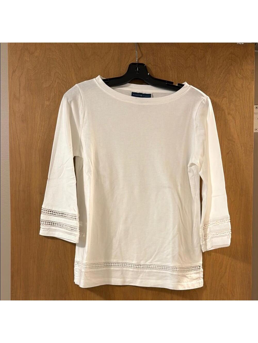 Karen Scott White Striped 3/4 Sleeve Blouse Women's S